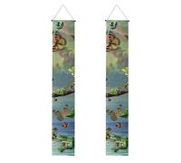 Lot de 2 bannières de porche imprimées de nombreuses grenouilles sur les branches et papillons d'été - 30 x 180 cm - Bannières à suspendre pour Noël, Halloween, fêtes, ferme, décoration d'intérieur