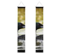 Lot de 2 bannières de porche imprimées Loon Nature Bird - 30 x 180 cm - Bannières à suspendre pour Noël, Halloween, fêtes, ferme, décoration d'intérieur