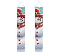Lot de 2 bannières de porche « Merry Christmas » avec bonhomme de neige et oiseaux - Décoration de maison élégante - Drapeaux à suspendre - Bannière de bienvenue pour extérieur et intérieur
