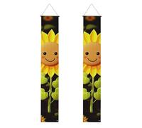 Lot de 2 bannières de porche mignonnes à suspendre en forme de tournesol - Bannière de porte d'entrée pour fête d'été - Bannière de porche « Happy Birthday » - Panneau de porte d'entrée pour fête de