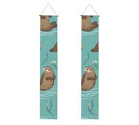 Lot de 2 bannières de porche « Otters In Love » à suspendre pour porte de bienvenue d'été, panneau de porche « Happy Birthday » pour fond photo, bannière de fête pour fête de vacances, décoration