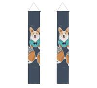Lot de 2 bannières de porche portant des vêtements Corgi pour porte d'entrée, décoration d'intérieur, drapeaux à suspendre, bannière de bienvenue pour extérieur et intérieur, fournitures de vacances