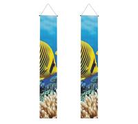 Lot de 2 bannières de porche Royal Angel Fishes à suspendre pour porte d'entrée - Bannière de bienvenue d'été - Panneau de porche « Happy Birthday » - Bannière de porte d'entrée pour fête de vacances