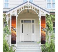 Lot de 2 bannières de porte - Aigle volant au coucher du soleil - Bannières de bienvenue à suspendre - Drapeau printemps été - Panneau de porche pour porte d'entrée, toile de fond murale - Panneau de
