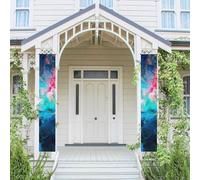 Lot de 2 bannières de porte bleues esthétiques à suspendre - Drapeau de bienvenue pour le printemps et l'été - Panneau de porte d'entrée - Panneau de porte d'entrée - Décoration de fête - Fond photo