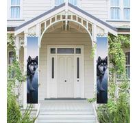 Lot de 2 bannières de porte - Chien Husky sur un lac gelé - Bannières de bienvenue à suspendre - Drapeau printemps été - Panneau de porche pour porte d'entrée, toile de fond de porte d'entrée