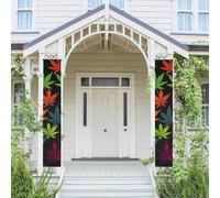 Lot de 2 bannières de porte colorées en forme de feuilles de cannabis - Bannières de bienvenue à suspendre - Pour le printemps et l'été - Pour porte d'entrée, mur, porte d'entrée, décoration de fête