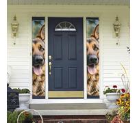 Lot de 2 bannières de porte de bienvenue berger allemand - Décorations hawaïennes - Drapeaux de printemps et d'été - Bannières murales à suspendre pour extérieur, maison, cour tropicale, fête