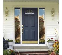 Lot de 2 bannières de porte de bienvenue chat assis dans un champ vert - Décorations hawaïennes - Drapeaux de printemps et d'été - Bannières murales à suspendre pour extérieur, maison, cour tropicale