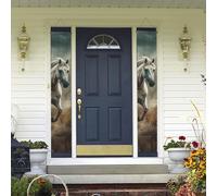 Lot de 2 bannières de porte de bienvenue - Cheval courant dans un champ - Décorations hawaïennes - Drapeaux de printemps et d'été - Bannières murales à suspendre pour extérieur, maison, cour tropicale