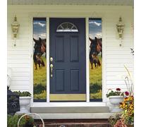 Lot de 2 bannières de porte de bienvenue - Chevaux sauvages - Décorations hawaïennes - Drapeaux de printemps et d'été - Bannières murales à suspendre pour extérieur, maison, cour tropicale, fête