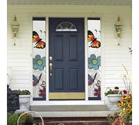 Lot de 2 bannières de porte de bienvenue - Motif papillon et fleurs - Décorations hawaïennes - Drapeaux de printemps et d'été - Bannières murales à suspendre pour extérieur, maison, cour tropicale
