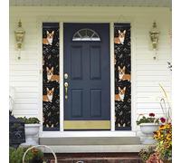 Lot de 2 bannières de porte de bienvenue - Note de musique corgi - Décorations hawaïennes - Drapeaux de printemps et d'été - Bannières murales à suspendre pour extérieur, maison, cour tropicale, fête