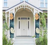 Lot de 2 bannières de porte de luxe avec feuilles mignonnes - Bannières de bienvenue à suspendre - Drapeau printemps été - Panneau de porche pour porte d'entrée, toile de fond de porte d'entrée