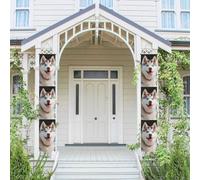 Lot de 2 bannières de porte de porche Husky Piquant Dog Welcome Bannières à suspendre Drapeau Printemps Été Porche Panneau pour Porte D'entrée Toile de Fond Porte D'entrée Panneau De Fête Décor Photo