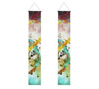 Lot de 2 bannières de porte d'entrée avec symbole de musique abstraite, décoration de la maison, drapeaux à suspendre, bannière de bienvenue pour extérieur et intérieur, fournitures de vacances 180 x