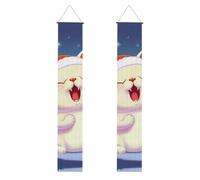 Lot de 2 bannières de porte d'entrée élégantes en forme de chat chantant des chants de Noël - Décoration de maison élégante - Drapeaux à suspendre - Bannière de bienvenue pour extérieur et intérieur