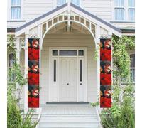 Lot de 2 bannières de porte - Fleurs rouges et papillons - Bannières de bienvenue à suspendre - Drapeau printemps été - Panneau de porche pour porte d'entrée - Panneau de porte d'entrée - Décoration