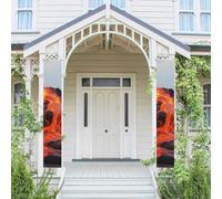 Lot de 2 bannières de porte - Lave chaude rouge du volcan Kilauea - Bannières de bienvenue à suspendre - Drapeau printemps été - Panneau de porche pour porte d'entrée, toile de fond, panneau de porte