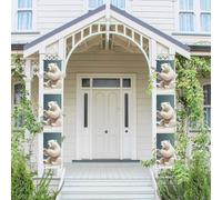 Lot de 2 bannières de porte - Ours polaire amusant jouant à la boule de neige - Bannières de bienvenue à suspendre - Drapeau de printemps et d'été - Panneau de porte d'entrée - Panneau de porte