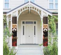 Lot de 2 bannières de porte - Panda rouge - Bannières de bienvenue à suspendre - Drapeau printemps été - Panneau de porche pour porte d'entrée, toile de fond de porte d'entrée, décoration de fête