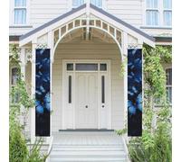 Lot de 2 bannières de porte - Papillons bleu foncé - Bannières de bienvenue à suspendre - Drapeau printemps été - Panneau de porche pour porte d'entrée, toile de fond de porte d'entrée, décoration de