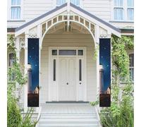 Lot de 2 bannières de porte - Phare sous ciel étoilé - Bannières de bienvenue à suspendre - Drapeau printemps été - Panneau de porche pour porte d'entrée, toile de fond de porte d'entrée, décoration