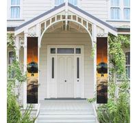 Lot de 2 bannières de porte pour porche - Avion d'atterrissage sur les pistes - Bannières de bienvenue à suspendre - Drapeau printemps été - Panneau de porche pour porte d'entrée - Panneau de porte