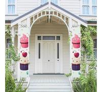 Lot de 2 bannières de porte pour porche - Cupcakes - Cœurs de bonbons - Bannières de bienvenue à suspendre - Drapeau printemps été - Panneau de porte d'entrée - Panneau de porte d'entrée - Décoration