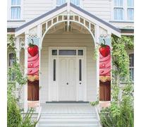 Lot de 2 bannières de porte pour porche - Cupcakes et crème glacée - Bannières de bienvenue à suspendre - Drapeau printemps été - Panneau de porche pour porte d'entrée, toile de fond de porte d'entrée