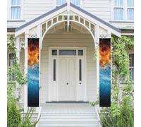 Lot de 2 bannières de porte pour porche - Feu de glace - Bannières de bienvenue à suspendre - Drapeau printemps été - Panneau de porche pour porte d'entrée - Panneau de porte d'entrée - Décoration de