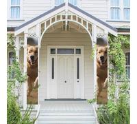 Lot de 2 bannières de porte pour porche Golden Retriever Running Welcome Bannières à suspendre Drapeau Printemps Été Porche Panneau pour porte d'entrée, toile de fond de porte d'entrée, panneau de