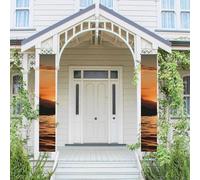 Lot de 2 bannières de porte pour porche - Montagne et eau au coucher du soleil - Bannières de bienvenue à suspendre - Drapeau printemps été - Panneau de porte d'entrée - Panneau de porte d'entrée