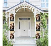 Lot de 2 bannières de porte pour porche - Motif chiens - Happy Party - Bannières de bienvenue à suspendre - Pour le printemps et l'été - Panneau de porte d'entrée - Décoration de fête - Fond photo