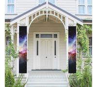 Lot de 2 bannières de porte pour porche - Nébuleuse et galaxie dans l'univers - Bannières de bienvenue à suspendre - Drapeau printemps été - Panneau de porche pour porte d'entrée - Panneau de porte