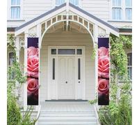 Lot de 2 bannières de porte pour porche - Rose et papillons - Bannières de bienvenue à suspendre - Drapeau printemps été - Panneau de porche pour porte d'entrée, toile de fond de porte d'entrée