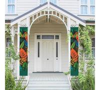 Lot de 2 bannières de porte pour porte - Bannière murale à suspendre - Feuilles colorées de la jungle - Drapeau décoratif de printemps - Bannières de porche - Fond photo de bienvenue - Toile de fond
