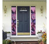 Lot de 2 bannières de porte « Welcome Door » « All butterflies are on purple background » - Décorations hawaïennes - Drapeaux de printemps et d'été - Bannières murales à suspendre pour extérieur