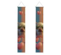 Lot de 2 bannières décoratives en polyester pour porte d'entrée, cour, cérémonie ou fête, motif chihuahua portant des lunettes de soleil, réutilisables et lavables avec tiges et cordes