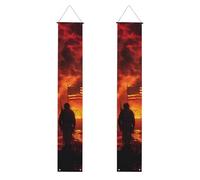 Lot de 2 bannières décoratives en polyester réutilisables et lavables avec tiges et cordes pour porte d'entrée, cour, cérémonie ou fête - Pompiers vont au feu