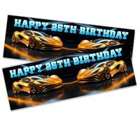 Lot de 2 bannières « Happy 25th Birthday » en forme de voiture pour enfants