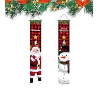Lot de 2 bannières « Happy Christmas » avec Père Noël et bonhomme de neige - Décoration de porte extérieure en polyester - 30 x 180 cm