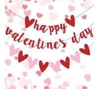 Lot de 2 bannières « Happy Valentine's Day » - Décorations de Saint-Valentin - Guirlande romantique de cœurs rouges à suspendre pour décoration de Saint-Valentin (A)