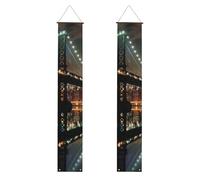 Lot de 2 bannières imprimées New York Manhattan Bridge Night pour porche de vacances - 30 x 180 cm - Bannières à suspendre pour Noël, Halloween, fêtes, ferme, décoration d'intérieur