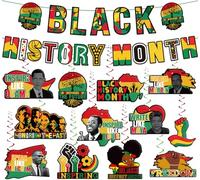 Lot de 2 bannières noires pour le mois de l'histoire noire et 12 tourbillons suspendus honorant le passé afro-américain de février Décorations de festival pour BHM