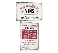 Lot de 2 - Bar Decoration Murale en Alcool Plaque Metal Vintage - Vin Publicitaire Citation Française Panneau Pancarte Pour la Pub Club Cuisine Restaurant 20x30cm