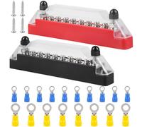 Lot de 2 barres de distribution 12 V-48 V CC - 150 A - Avec couvercle - Borne à vis pour rail de collecte - Boîte pour voiture, bus, camion, bateau, RV (boulons de raccordement M6 + boulons M4)