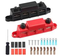 Lot de 2 barres de distribution 12 V - 48 V CC - Avec 4 boulons de serrage M8, 250 A - Bloc de distribution d'énergie - Pour voiture, camping-car, bateau, yacht, marine (noir, rouge)