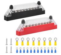 Lot de 2 barres de distribution - 12 V-48 V CC - Boîte BusBar 150 A - Avec 6 boulons de serrage M8 et 2 boulons de serrage M6 - 150 A - Pour camion, bus, bateau