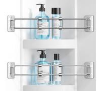 Lot de 2 Barres de Rangement d'angle de Douche réglables en Acier | Barres d'angle de douche pour camping-car | Aide à organiser les coins de la salle de bain | Réglable | Organiseur
